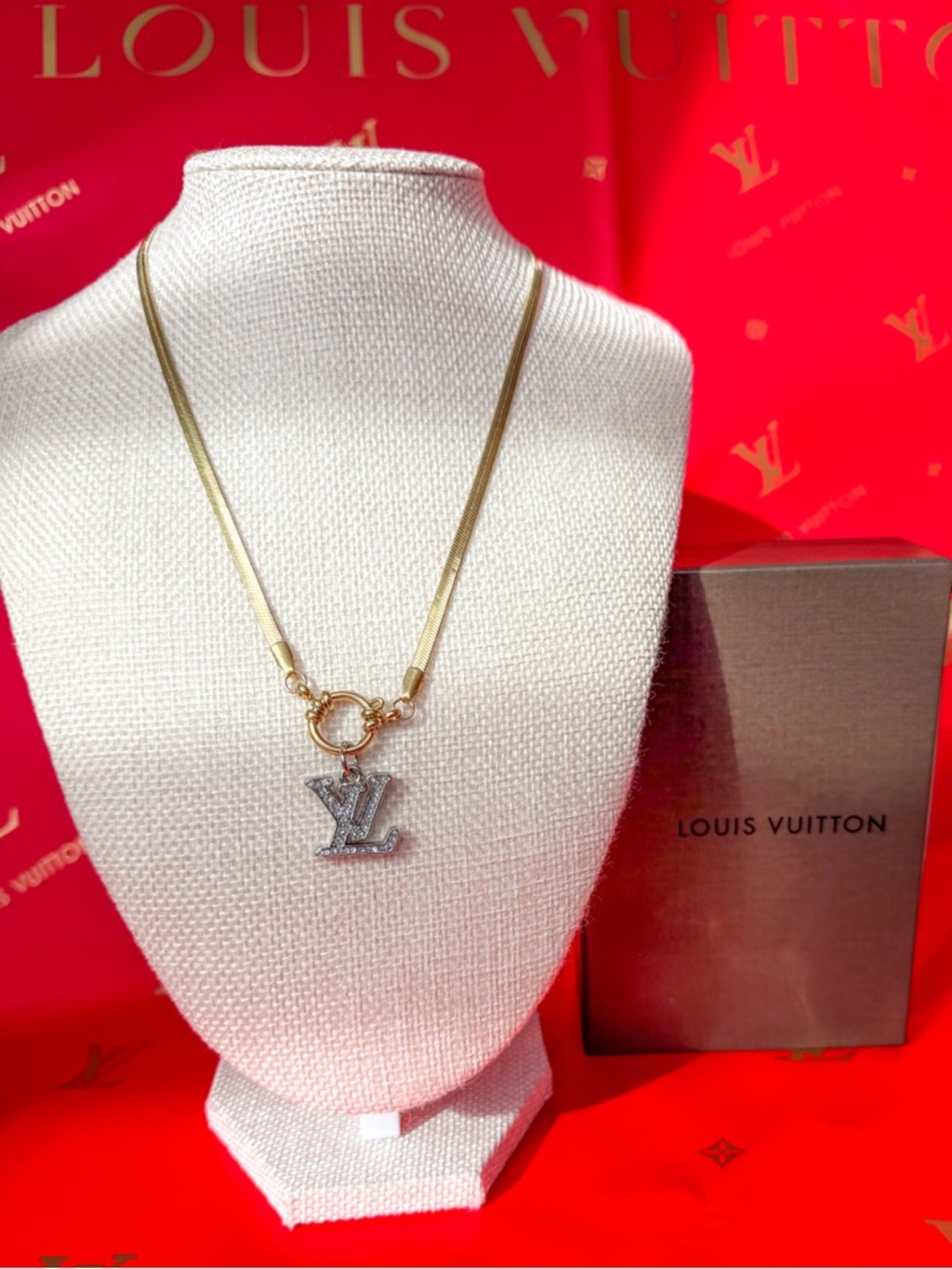 Louis Vuitton Gold and Silver LV Pendant Necklace
